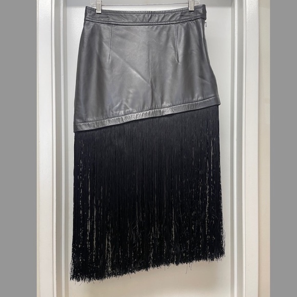 Helmet Lang Black Lamb Leather and Fringe Skirt EUC - Picture 5 of 14